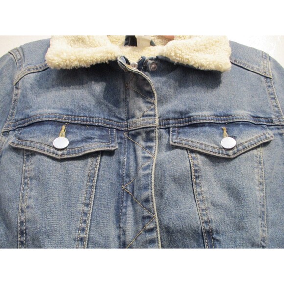 H&M Divided Womens Sz 8 Sherpa Lined Denim Jacket Blue Jean Coat Full Zip - Picture 3 of 9